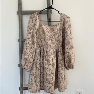SHEIN Floral Puff Sleeve Dress - Beige and Brown
